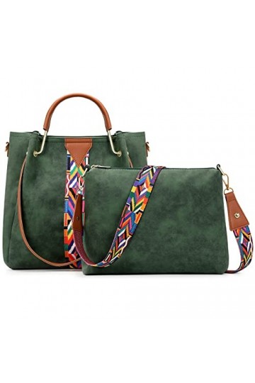 Tibes Femmes sac à main Porte-monnaie en cuir synthétique 2pcs ensemble sac Sac dépaule Vintage Cartable de travail vert