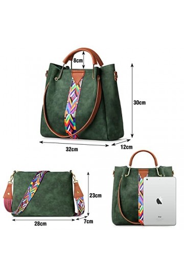 Tibes Femmes sac à main Porte-monnaie en cuir synthétique 2pcs ensemble sac Sac dépaule Vintage Cartable de travail vert