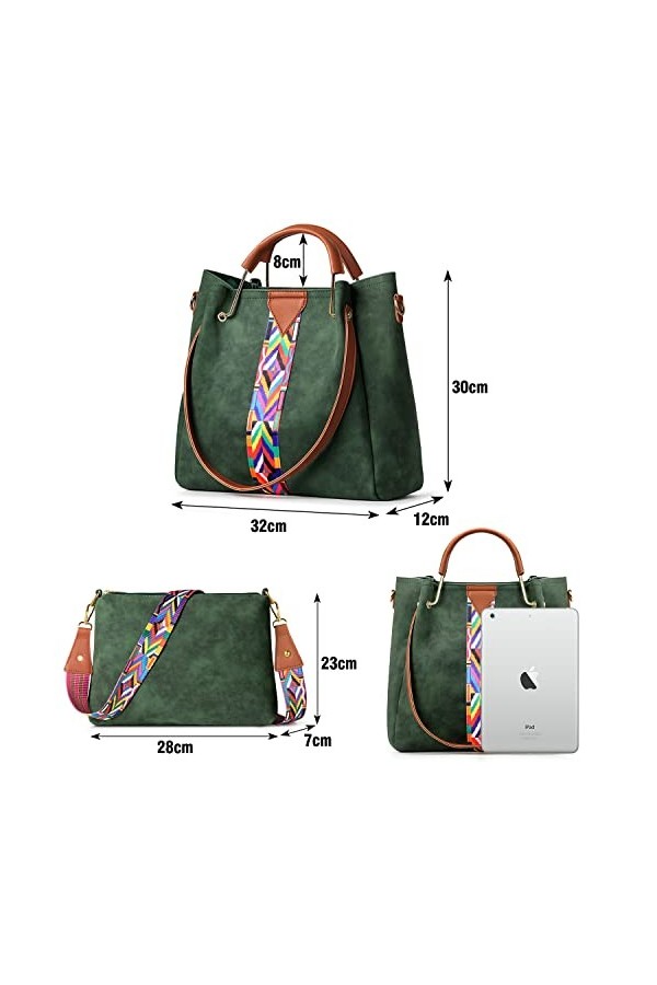 Tibes Femmes sac à main Porte-monnaie en cuir synthétique 2pcs ensemble sac Sac dépaule Vintage Cartable de travail vert