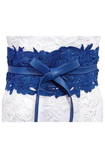 Lovful Ceinture Obi en simili cuir avec dentelle pour femme, bleu, taille unique