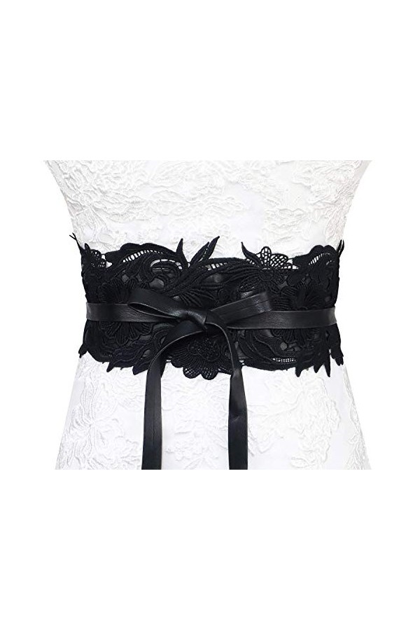 Lovful Ceinture Obi en simili cuir avec dentelle pour femme, bleu, taille unique