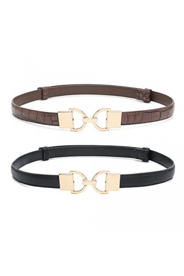 HOTWILL Ceintures fines pour femme avec boucle dorée réglable 2 cm de largeur, Noir et marron, S/taille 27/30"