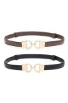 HOTWILL Ceintures fines pour femme avec boucle dorée réglable 2 cm de largeur, Noir et marron, S/taille 27/30"