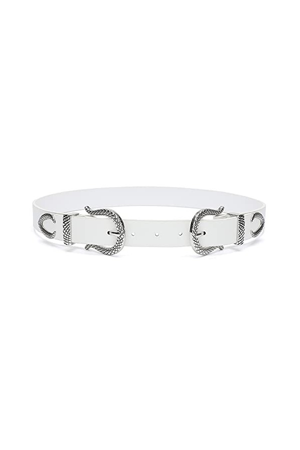 Tanpie Ceinture western vintage avec boucle en métal pour jeans, pantalons, robes - blanc - S 27/31W 