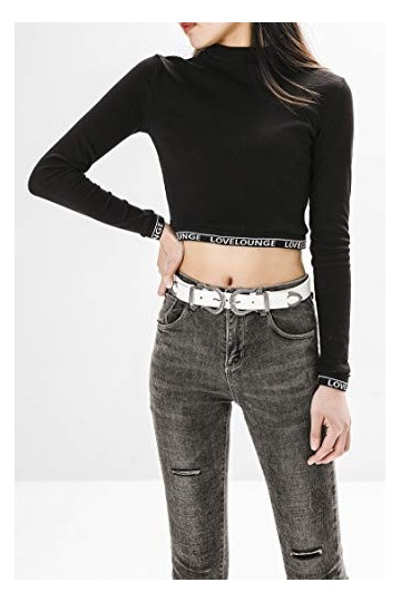 Tanpie Ceinture western vintage avec boucle en métal pour jeans, pantalons, robes - blanc - S 27/31W 