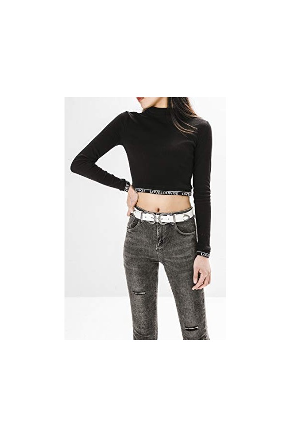 Tanpie Ceinture western vintage avec boucle en métal pour jeans, pantalons, robes - blanc - S 27/31W 