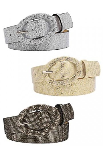 Urieo Lot de 3 ceintures en cuir avec strass dorés pour femme, Gris, doré, taille normale