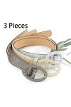 Urieo Lot de 3 ceintures en cuir avec strass dorés pour femme, Gris, doré, taille normale
