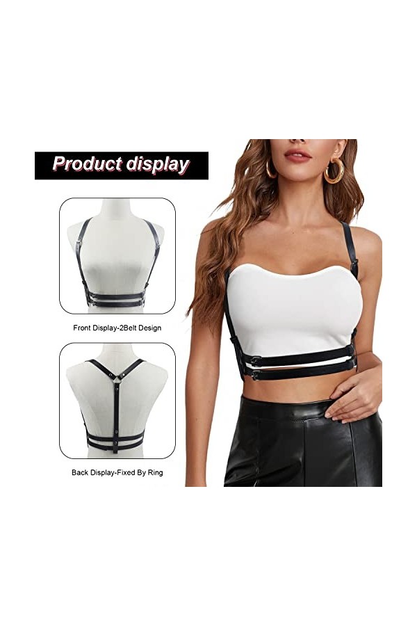 DERLOW Ceinture de taille punk en cuir synthétique pour femme avec 2 ceintures et 3 ceintures Noir, One Size, Polyuréthane, T