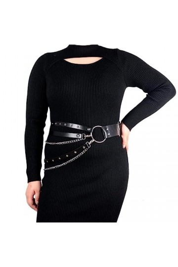 REATR Ceinture de poitrine punk en cuir pour femme avec chaînes pour accessoires de costume, Lp-019-XXX-Large, XXX-Large