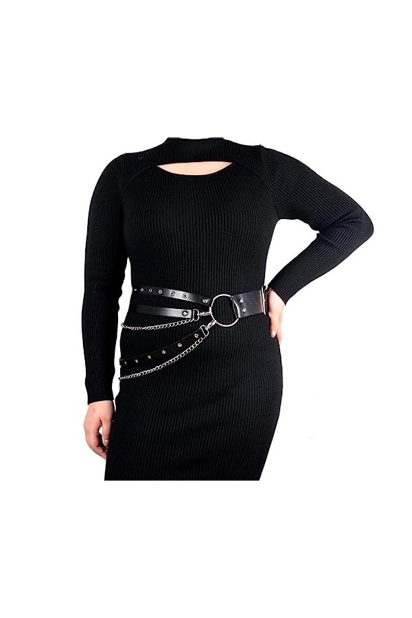 REATR Ceinture de poitrine punk en cuir pour femme avec chaînes pour accessoires de costume, Lp-019-XXX-Large, XXX-Large