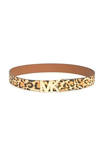 Michael Kors Ceinture à boucle réversible avec monogramme imprimé léopard, vanille, Medium