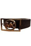 Michael Kors Womens Rectangular MK Logo Gold Tone Buckle Belt, Brown, X-Large