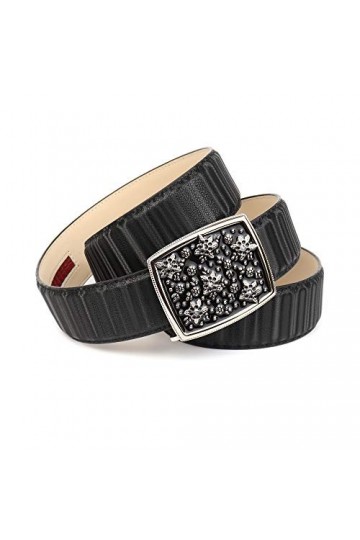 Anthoni Crown Ledergürtel Ceinture, Noir, 85 cm Femme