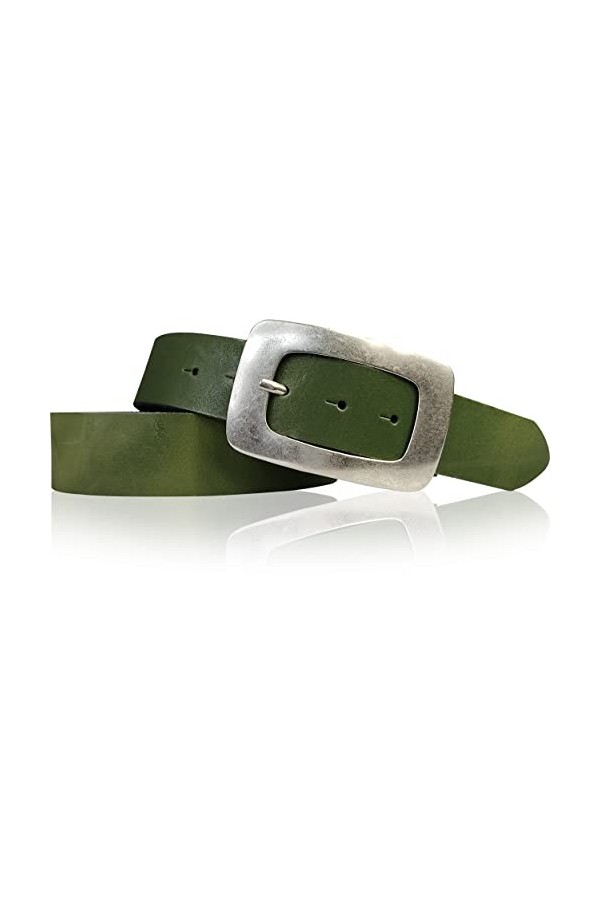 Fronhofer Ceinture en cuir pour femmes avec grande boucle argentée, 4 cm / 1.57 in. 18421, Taille:Taille 120 cm, Couleur:Crèm