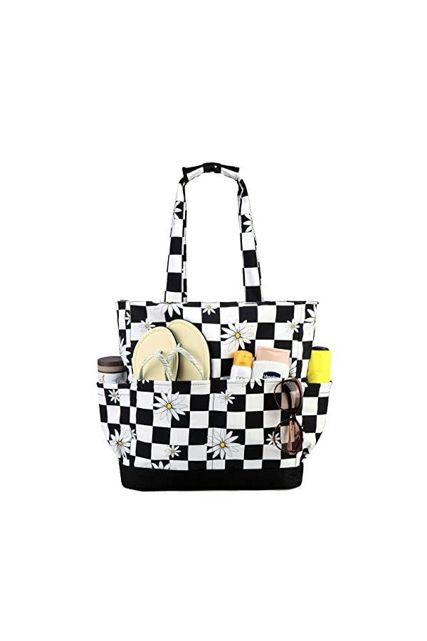 VASCHY Sac de Plage, Résistant à lEau Grand Cabas Femme Pliable Léger Sac à Bandoulière dÉté avec Fermeture à Glissière et 