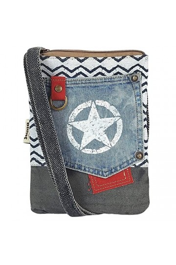 Sunsa Sac à bandoulière pour femme. Sac de nuit en jean et toile recyclés. Style vintage avec motif étoile Sac à bandoulière 