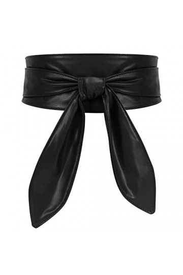 WHIPPY Femmes Obi Ceinture Mode Wrap Autour Large Ceinture nouée Ceinture pour Robe, 1-Noir, Fits Waist Size 44"-50"