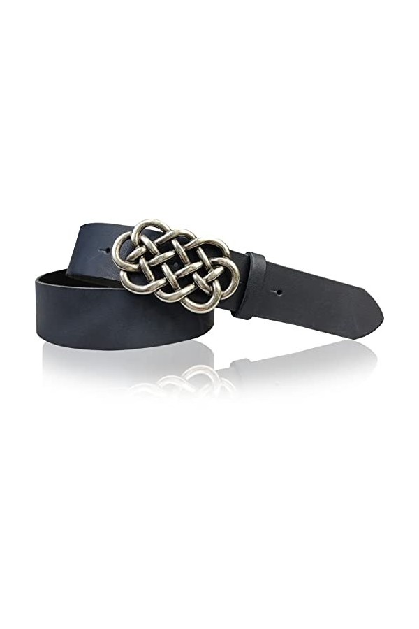 Fronhofer Ceinture en cuir véritable pour femmes, boucle celtique en argent 4 cm 1.57 18220, Taille:Taille 105 cm, Couleur: