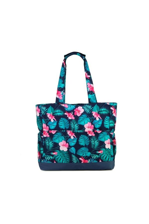 VASCHY Sac de Plage, Résistant à lEau Grand Cabas Femme Pliable Léger Sac à Bandoulière dÉté avec Fermeture à Glissière et 