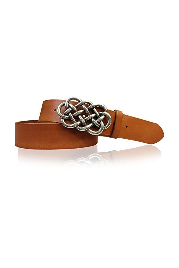 Fronhofer Ceinture en cuir véritable pour femmes, boucle celtique en argent 4 cm 1.57 18220, Taille:Taille 105 cm, Couleur: