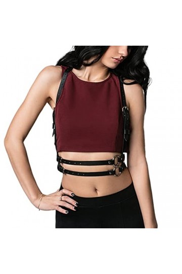 Bodiy Ceinture de taille punk pour femme en cuir synthétique avec bretelles réglables pour robe de chemise dHalloween, 3, ta