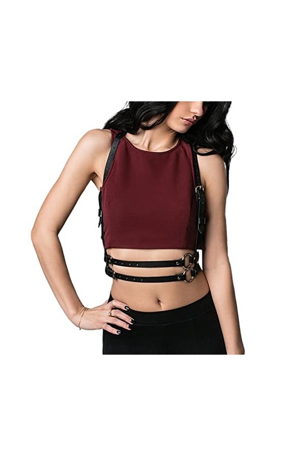Bodiy Ceinture de taille punk pour femme en cuir synthétique avec bretelles réglables pour robe de chemise dHalloween, 3, ta