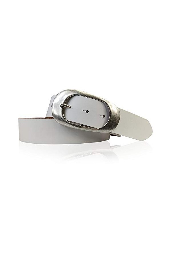 Fronhofer Ceinture femme avec boucle épine argentée rétro 70s 4 cm / 1.57 18385, Taille:Taille 110 cm, Couleur:Cognac