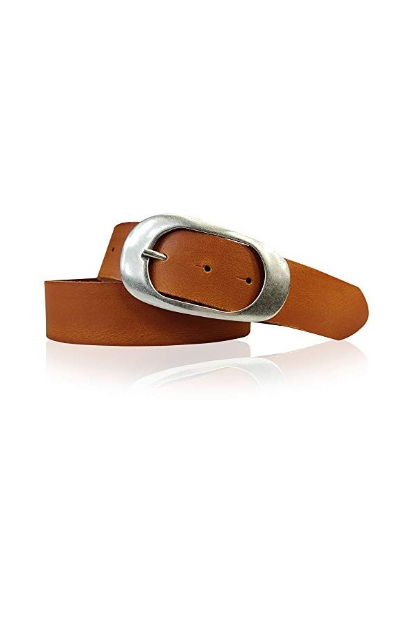Fronhofer Ceinture femme avec boucle épine argentée rétro 70s 4 cm / 1.57 18385, Taille:Taille 110 cm, Couleur:Cognac