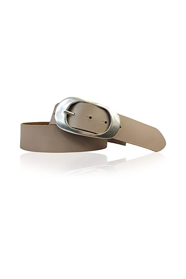 Fronhofer Ceinture femme avec boucle épine argentée rétro 70s 4 cm / 1.57 18385, Taille:Taille 110 cm, Couleur:Cognac