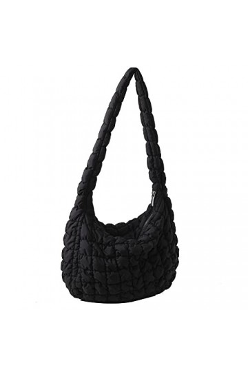 HIMS Sac bandoulière demi-lune pour femme - Sac à bandoulière matelassé - En nylon - Poches moelleuses avec fermeture éclair