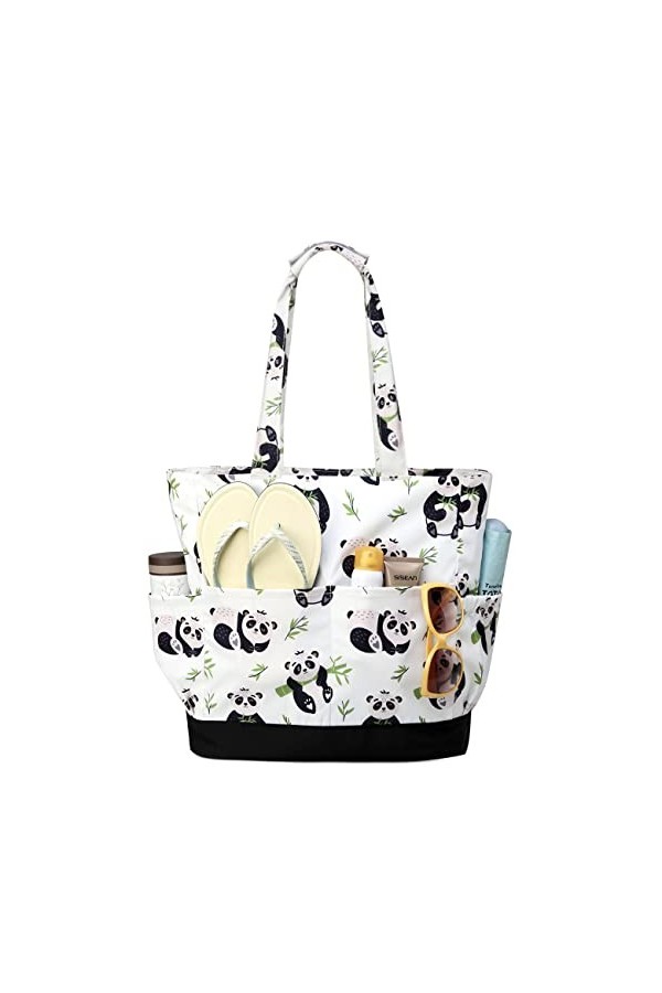 VASCHY Sac de Plage, Résistant à lEau Grand Cabas Femme Pliable Léger Sac à Bandoulière dÉté avec Fermeture à Glissière et 