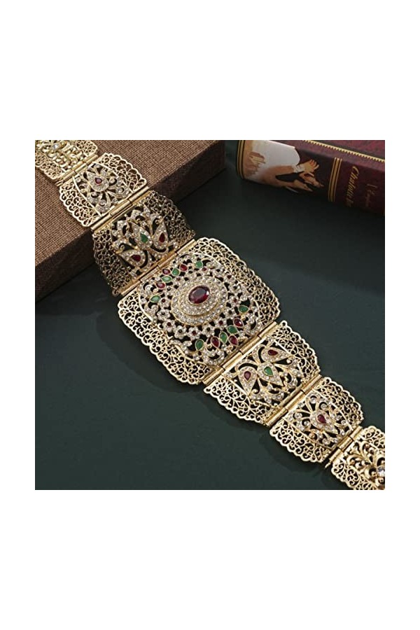 Ceintures de mariage en plaqué or de luxe Arabesque Design Ceintures en strass vert rouge pour femmes Bijoux de mariée du Moy
