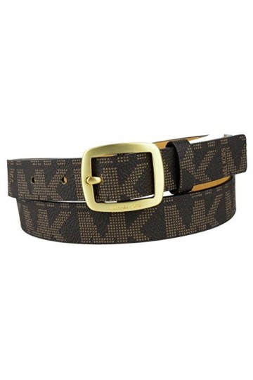 Michael Kors Womens Thin Brown MK Logo Belt Gold Buckle Sz Small