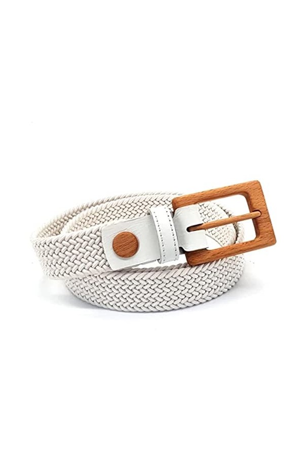 Wood Belt Ceinture Tressée Élastique Unisexe Ceinture avec Boucle en Bois Dérable Simple Brave Marron mélangé, M 95cm 