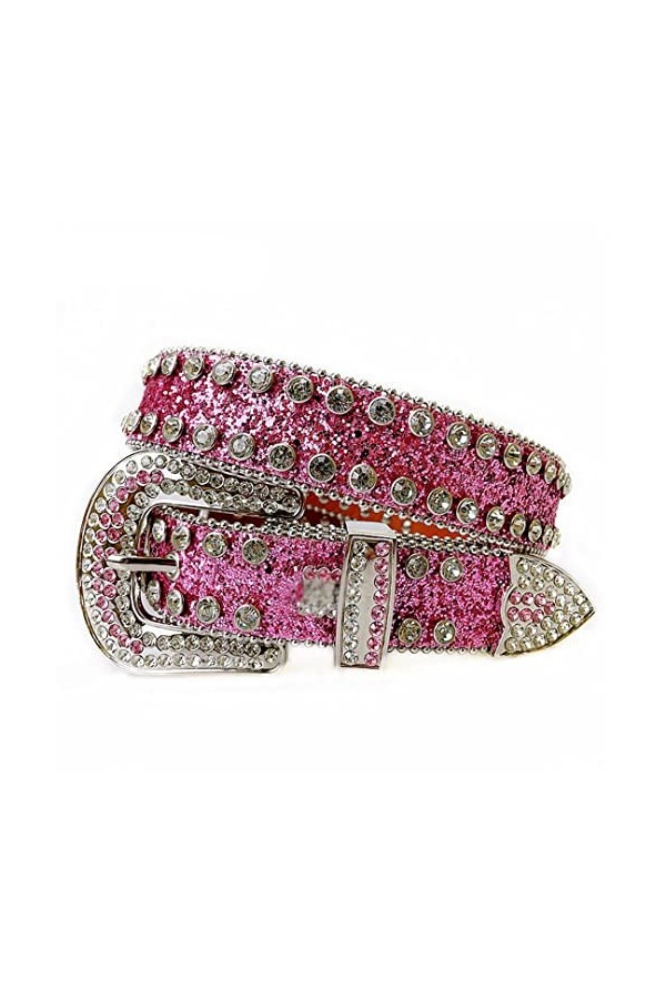 Mkjuuior Bracelet en Cuir Rose Diamants Ceintures pour Femmes Western Cowgirl Cowboy Diamant Bling Jeans Ceinture