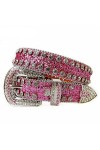 Mkjuuior Bracelet en Cuir Rose Diamants Ceintures pour Femmes Western Cowgirl Cowboy Diamant Bling Jeans Ceinture