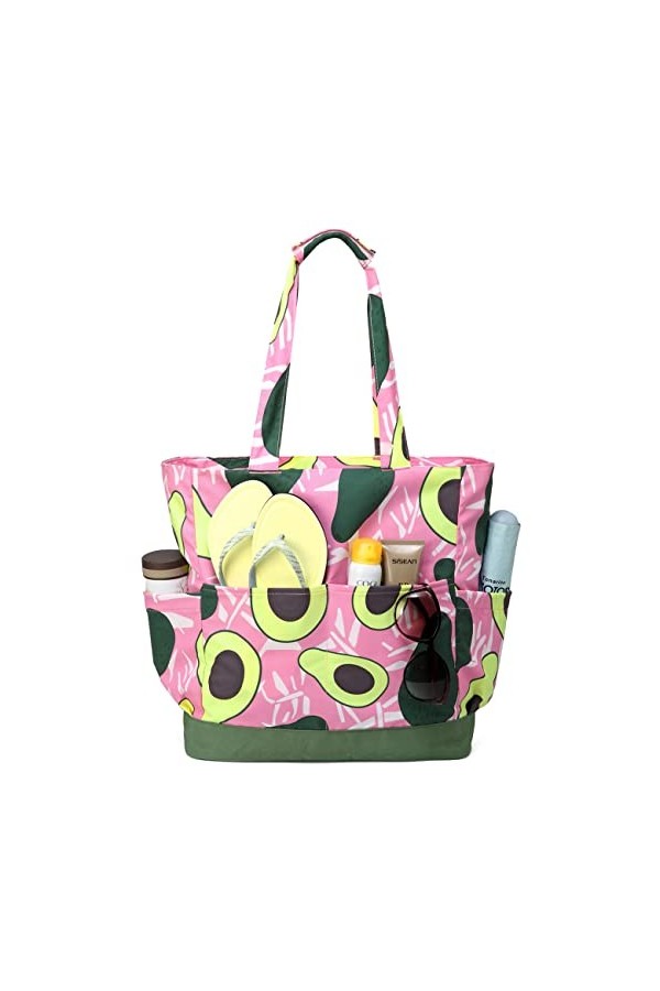 VASCHY Sac de Plage, Résistant à lEau Grand Cabas Femme Pliable Léger Sac à Bandoulière dÉté avec Fermeture à Glissière et 