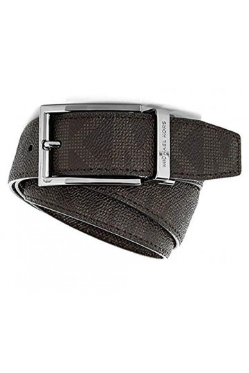 Michael Kors Mk Signature Monogram Logo Black Belt Silver Buckle Size Large