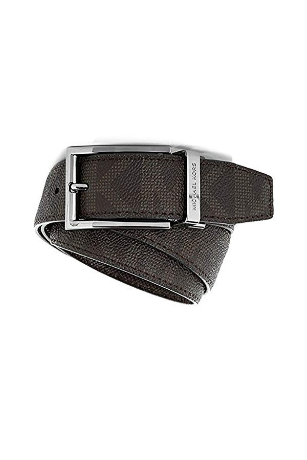 Michael Kors Mk Signature Monogram Logo Black Belt Silver Buckle Size Large