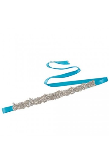 BradOc Ceinture de mariée en strass, accessoires de robe de mariée en dentelle indienne, gris, 275 cm bleu 275 cm 