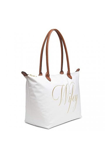 Cadeau de fête de mariée – Sac fourre-tout pour mariée – Grand sac à bandoulière blanc pour mariage et lune de miel – Cadeau 