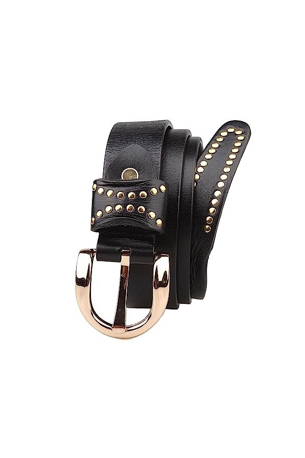 EKLART Ceinture en cuir véritable for femme Ceinture en peau de vache tendance for femme Size : 42in/105cm, Color : Black 