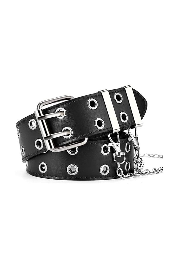 Ceintures en cuir pour femme, ceinture noire pour femme et homme avec double trou clouté en alliage pour femme, ceinture en c
