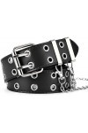 Ceintures en cuir pour femme, ceinture noire pour femme et homme avec double trou clouté en alliage pour femme, ceinture en c