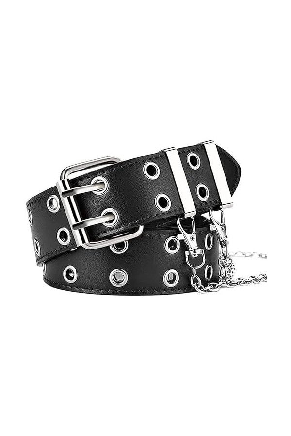 Ceintures en cuir pour femme, ceinture noire pour femme et homme avec double trou clouté en alliage pour femme, ceinture en c