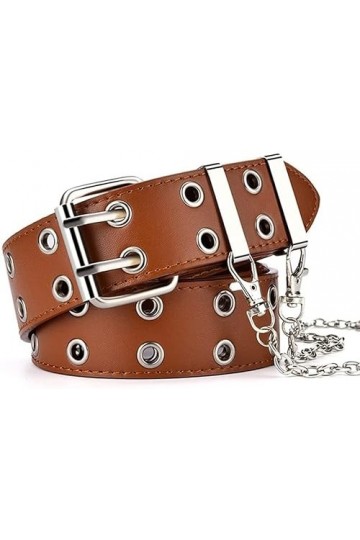 Ceintures en cuir pour femme, ceinture noire pour femme et homme avec double trou clouté en alliage pour femme Ceinture chaîn