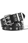 Ceintures en cuir pour femme, ceinture noire pour femme et homme avec double trou clouté en alliage pour femme Ceinture chaîn