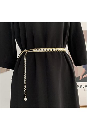 Ceinture Mode Legant Dames Mince Chaîne de Taille Perlée Métal Perle dImmitation Réglable Quatre Saisons Ceinture Perle Acce