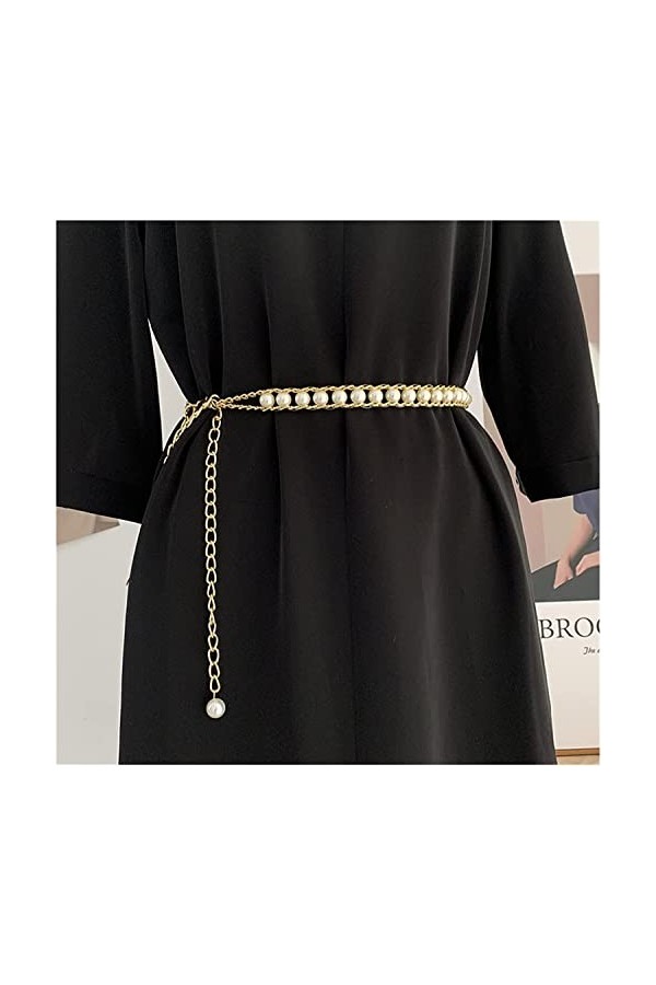 Ceinture Mode Legant Dames Mince Chaîne de Taille Perlée Métal Perle dImmitation Réglable Quatre Saisons Ceinture Perle Acce